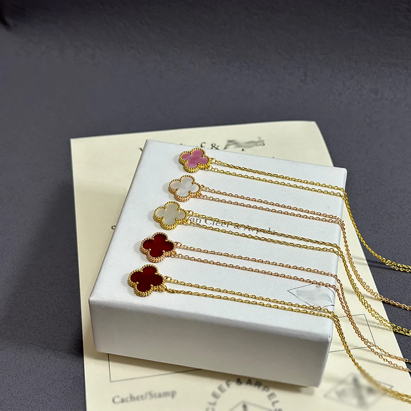 High quality gold plated 18k S925 classic Four clover necklace lucky natural agate necklace women luxury jewelry wholesale