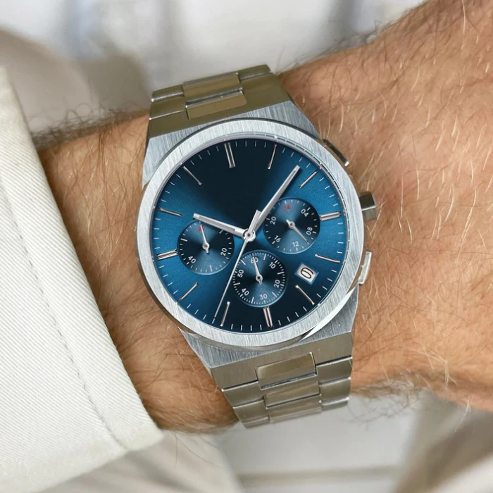 Oem Custom Watch Logo Wristwatch  Men Watch Stainless Steel Fashion Chronograph Blue Watch
