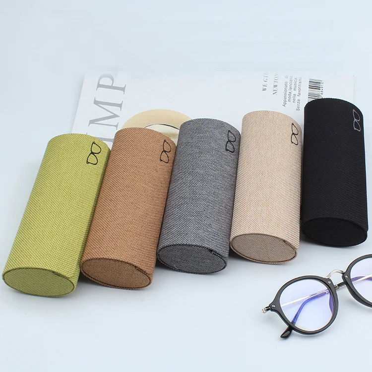 Handmade customizable LOGO High-end linen cylinder glasses box Fashionable simple glasses case