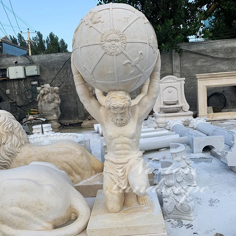 Уличное украшение для сада натуральная резьба по камню мрамор греческие боги атлас скульптура земли статуи