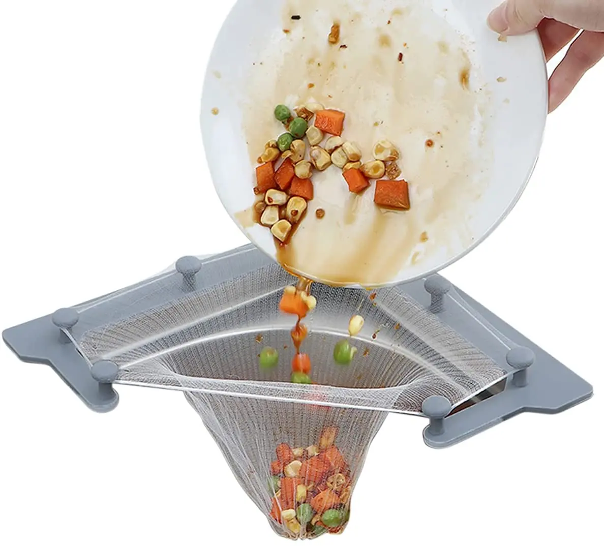 Sink Strainers Basket Triangle Tri-Holder Corner Sink Filter Net with Eco-Friendly Mesh Bag Kitchen Food Waste Filter With Rack