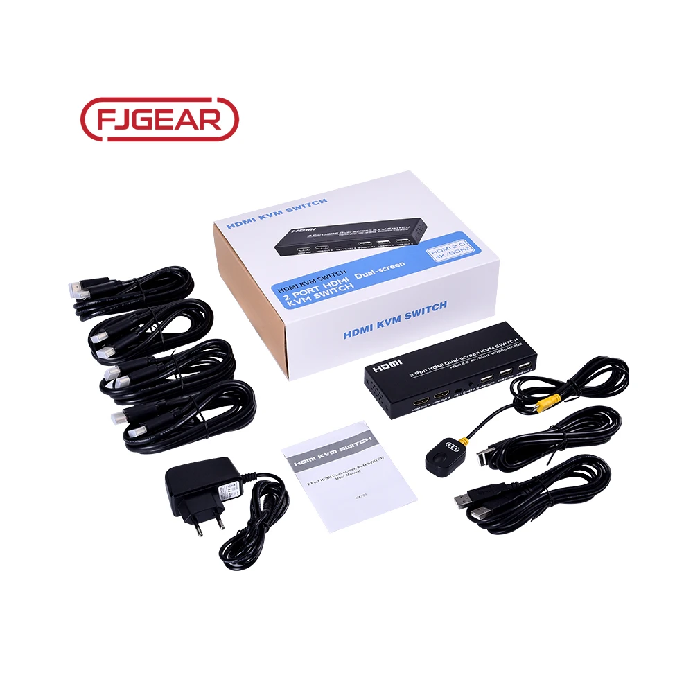 FJGEAR ручной 2 порта HDMI Двойной экран KVM переключатель