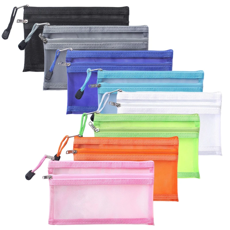 Durable Double-layered Zipper Mesh File Bags Folder Nylon Pencil Case Cosmetic Storage Office Pouch Holder A6/A5/A4