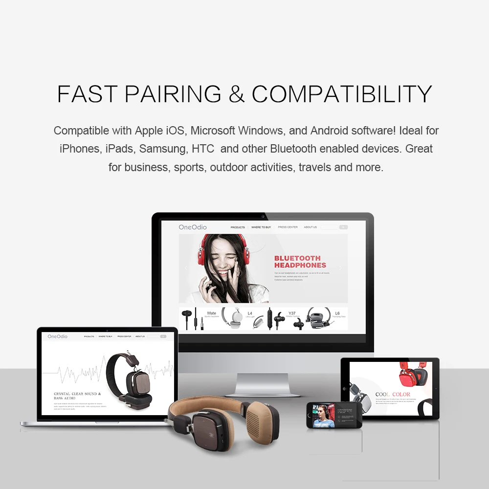 OneOdio Original Elysium Wireless Headsets Foldable Headset With Mic Metal Lightweight Headphone 500mAh Black/ Beige