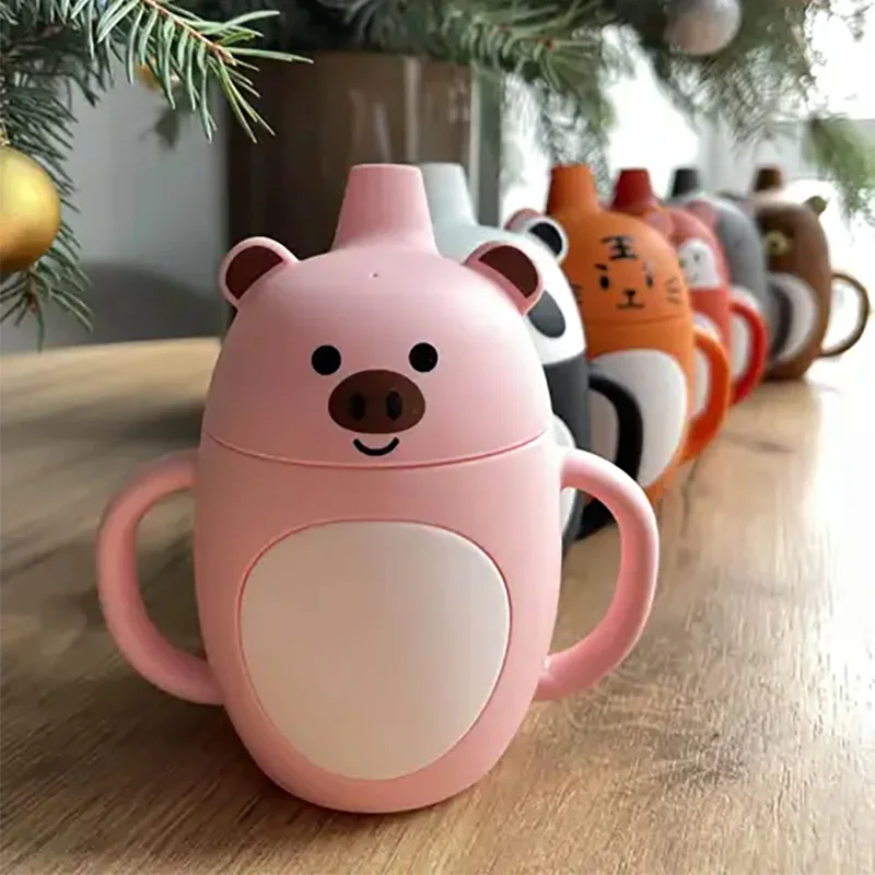 200ML Bpa Free Sippy Animal Silicone Sipping Water Cups Safe BPA Free Silicone Baby Training Cups With Straw Baby Silicon Cups