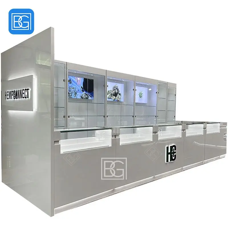 Wooden Cabinet Kiosk Display Metal Glass Display Showcase Cigar Shelves Smoke Shop Lighting Smoke Shop Showcase Wood