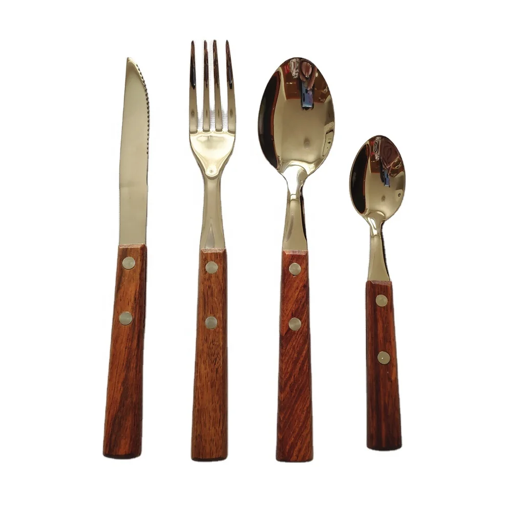 Wooden Handle Flatware Set stainless steel 18/8 Knife Fork Spoon wood handle cutlery set