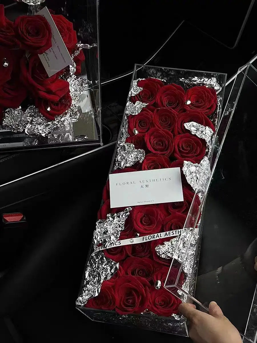 Custom Clear Rectangular Acrylic Modern Vase Rose Floral Vases Flower Display Box for Centerpieces for Home Decor Weddings