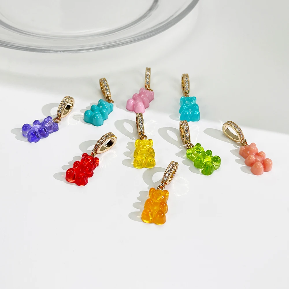 Stainless Steel Sweet Colors Multicolor Bear Acrylic Pendant Choker Necklaces Women 18K Gold Plated Beaded Pearl Fine Jewellery