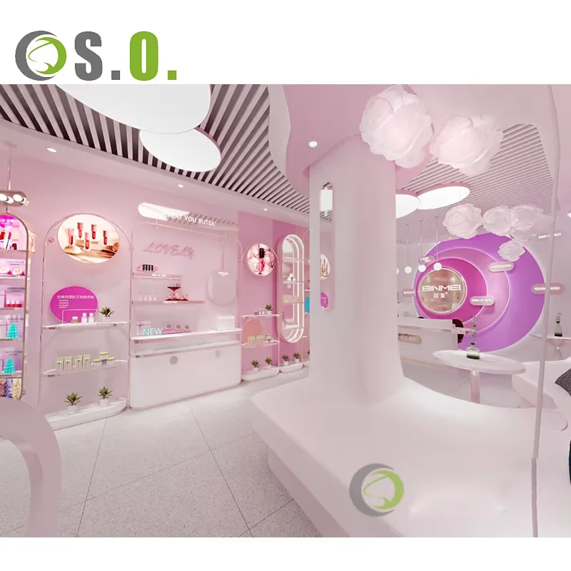 Beauty Retail Shop Store Counter Top Wooden  Makeup Cosmetic Shelf Cabinet Display Rack Stand
