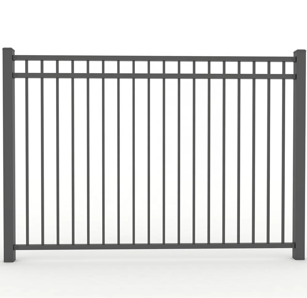 free sample flat top steel picket fence with powder coated in black color design