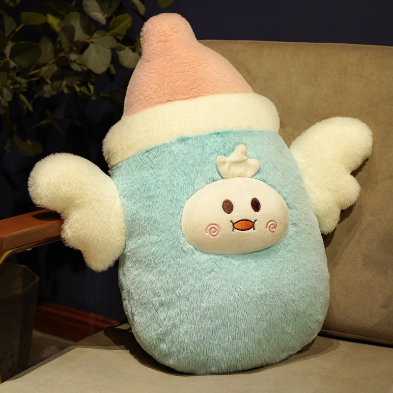 Free Sample wholesale milk bottle shaped angel baby animals soft pillow cute 6 animals plush angel throw pillow cushion for kids