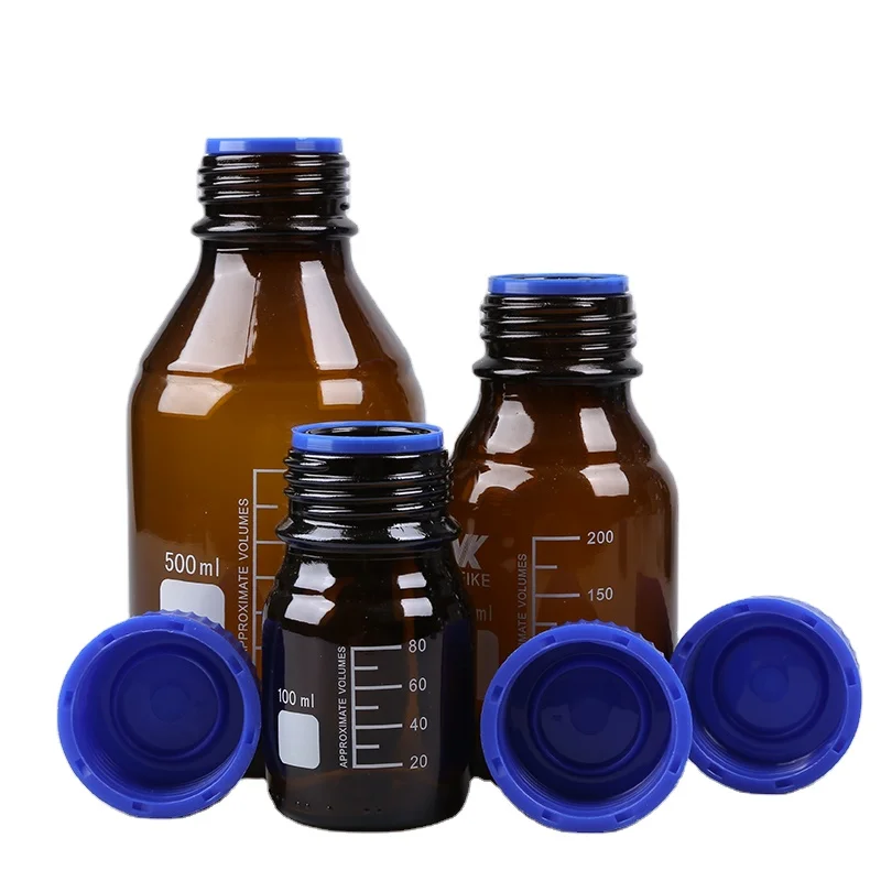 BAT LAB Amber Clear Empty wide-mouthed reagent bottle 250ml 500ml 1000ml clear glass bottle with blue screw cap