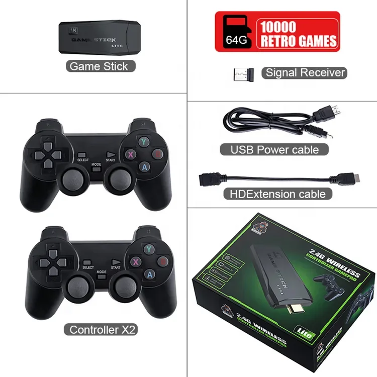 Two 2.4G Wireless Handheld Player M8 TV Video Game Console 4K HD 32 64 GB Build in 10000 Game Stick