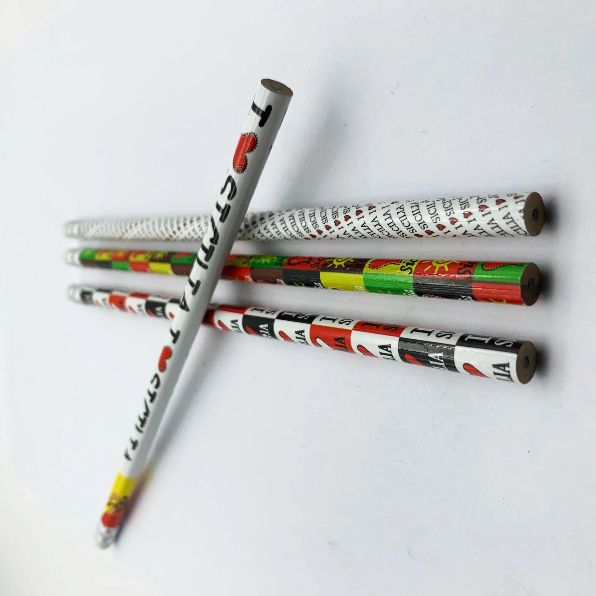 Colorful customized Logo Printing  HB rubber pencils for  Sicilia souvenirs