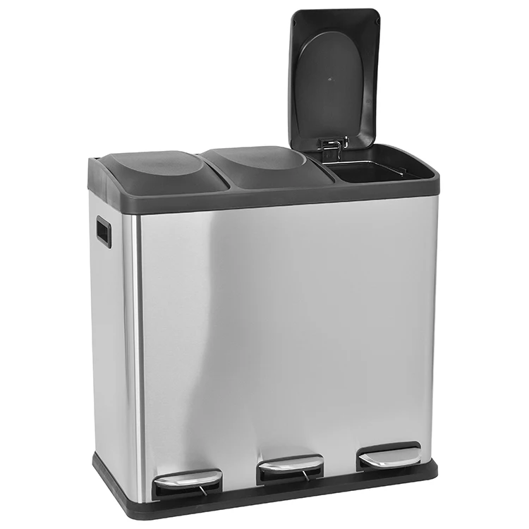 HANGSHUA Hot Top Sale Recycling Bin With 3 Compartments Stainless Steel Recycle Bin Home And Hotel Large Recycle Bin