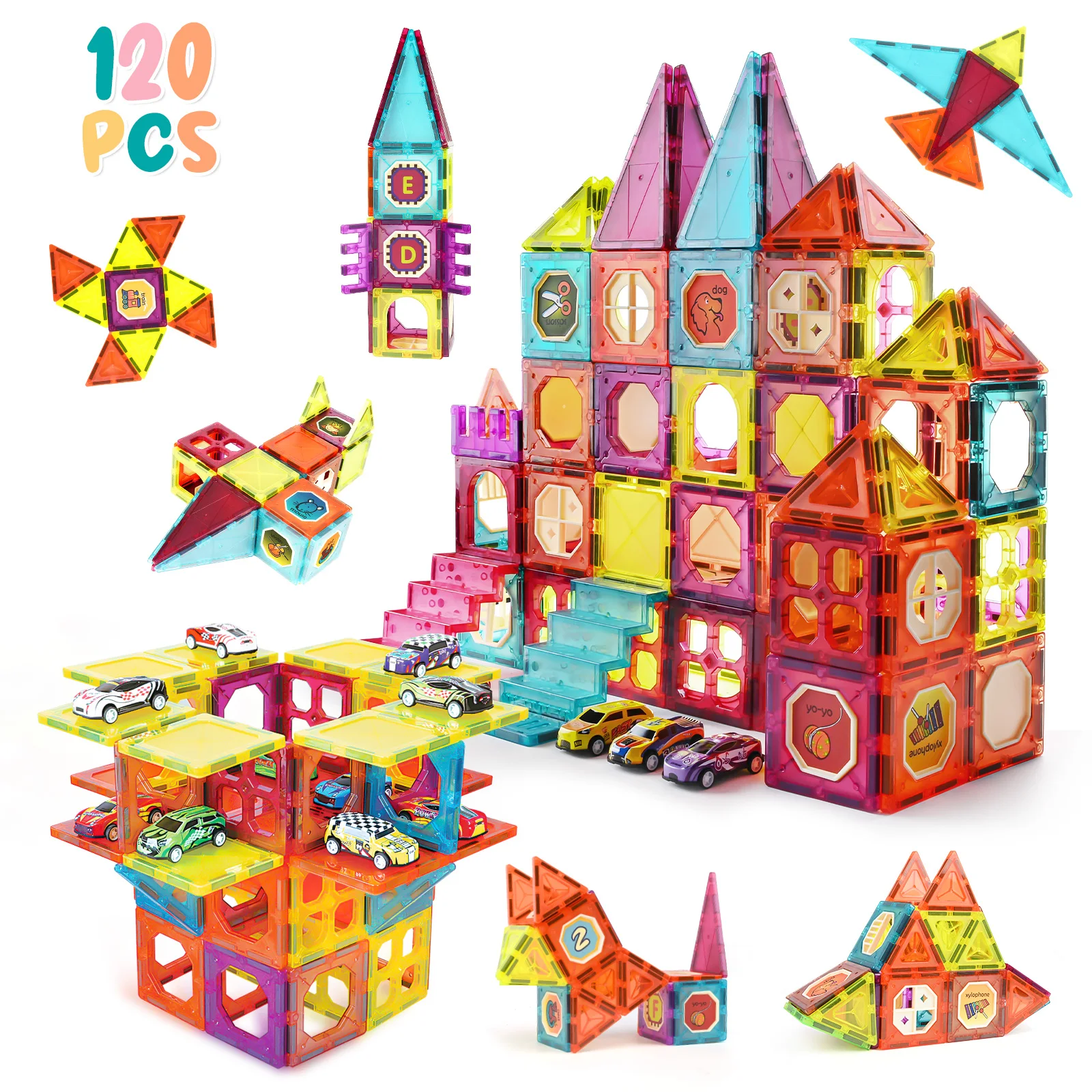 120Pcs Hot promotion kids educational magnetic tiles toys learning magnetic building blocks set stem building tiles with magnet