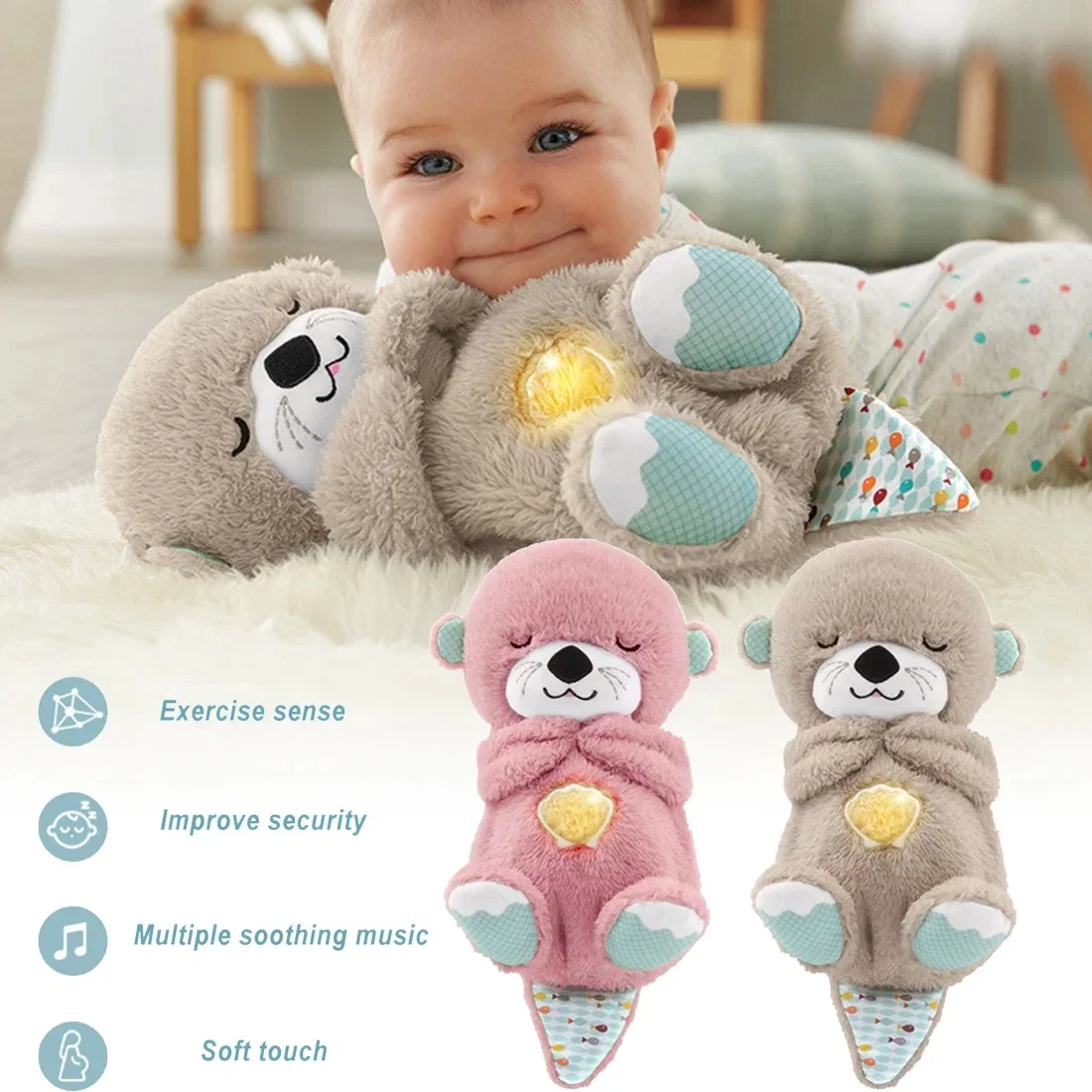 Breathing Cute Otter Soothes Plush Baby Sleep Doll Small Gift Doll Sleep Artifact breathing teddy bear otter with lights
