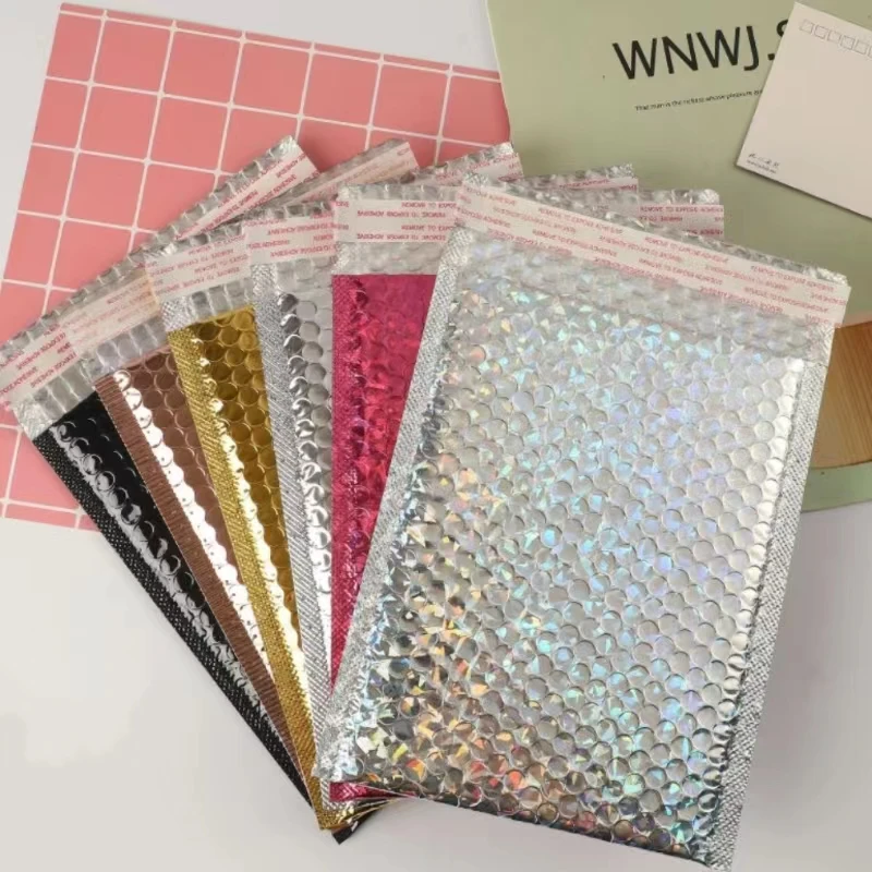 Shipping Packaging Holographic Bubble Envelope Mailing Bags Metallic Poly Holographic Bubble Mailers