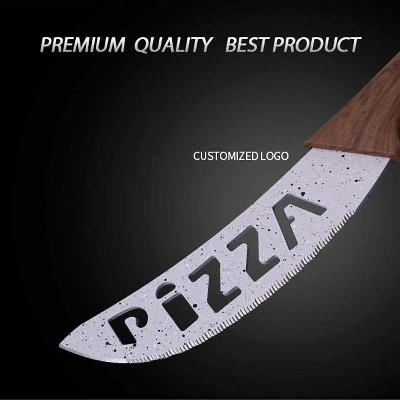 
6PCS Wood Handle Pizza Cheese Knife Set with PIZZA word on the blade 