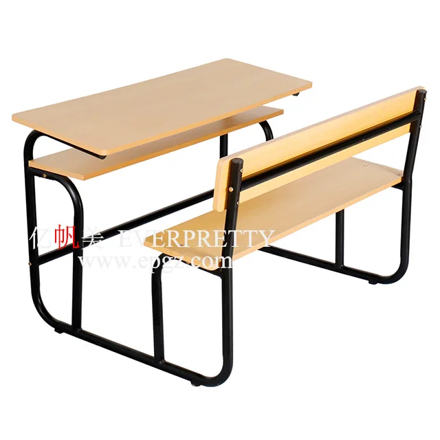 Hot Sale School Furniture Wooden Double Seat Desk and Chair Set for Student