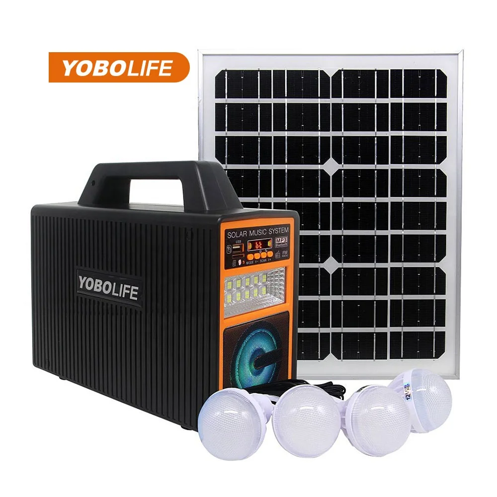 Hot Sale Solar Lighting Kits 12V 80Wh Bluetooth MP3 FM Radio with Solar Panel and 4 Bulls Support DC TV Fan Rural Area Price