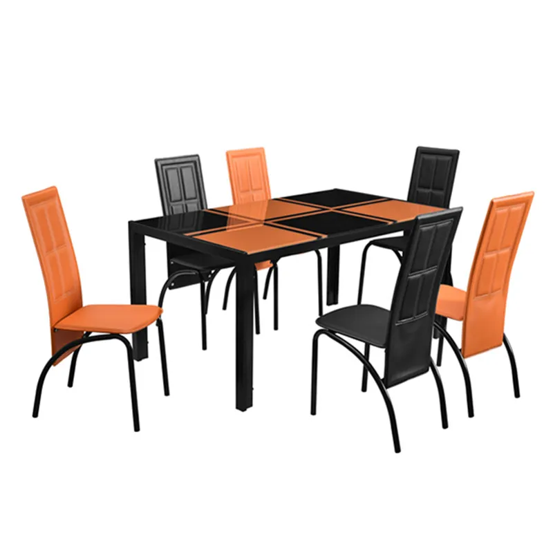 Rectangle Glass and metal round dining table with rotating center