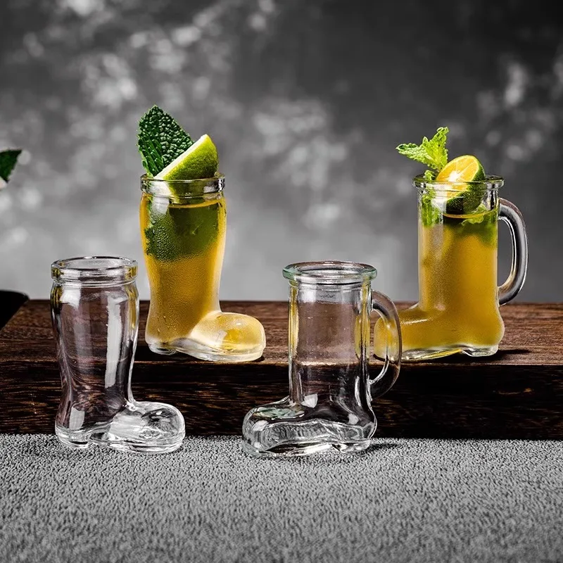 wholesale Boot Funny Shot Glasses with Handle Heavy Base Beer Boot Shoe Glass 50ml Cowboy Boot Shot Glass Clear Mini Glass