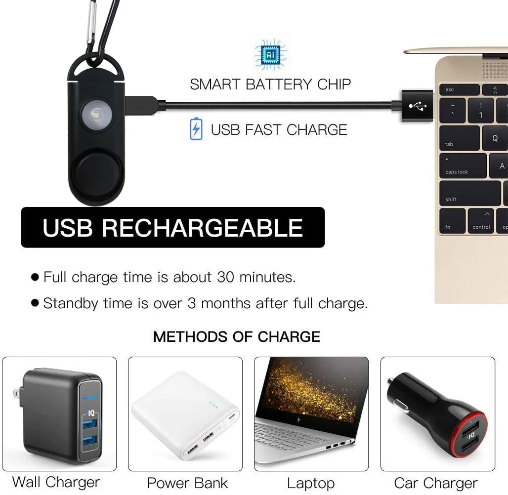 Portable rechargeable self defense portable light strobe self defense flashlight anti-attack keychain alarm