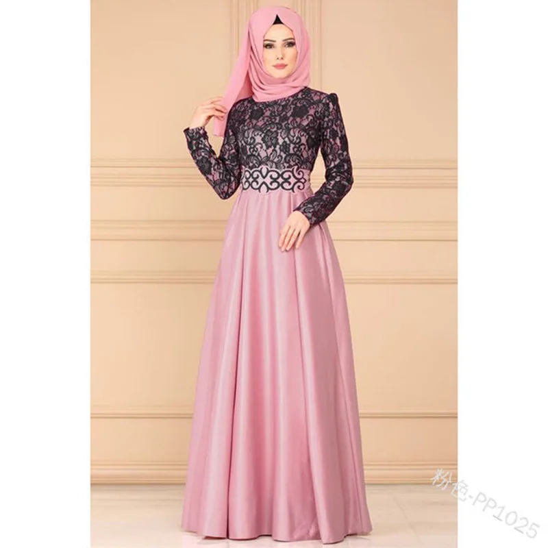 long maxi muslim dress with lace collar a line wedding long skirt for muslim eid clothes for women single dress