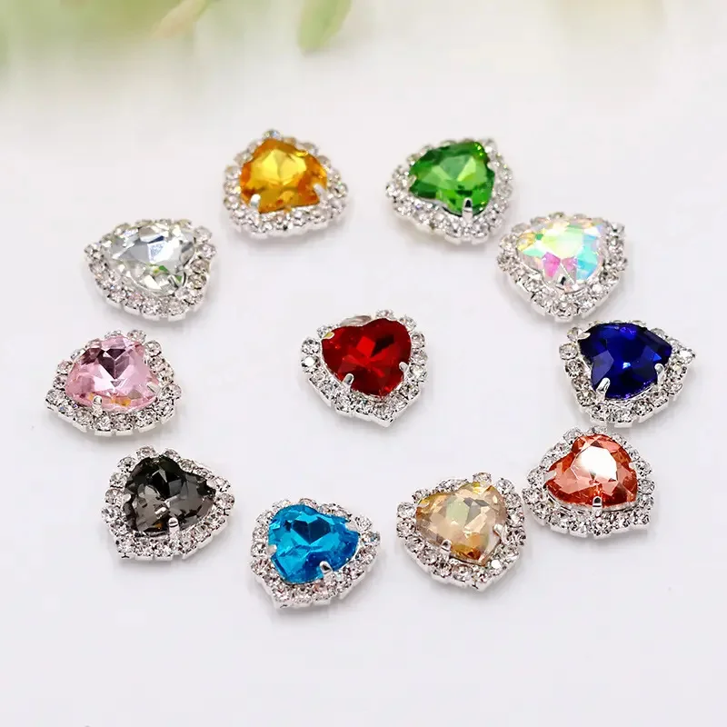 Manufacture Wholesale Heart Crystal Sew On Rhinestone 8-18mm Glass Gem  Stone With Claw Setting For Dress