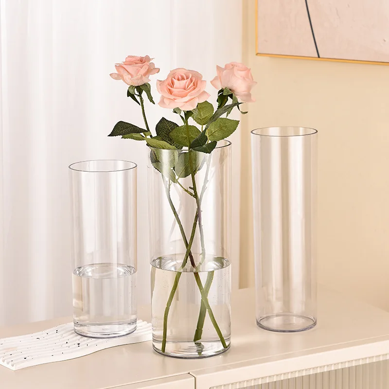 DESITA Wholesale  Tall Cylinder Crystal Acrylic Vase Wedding Table Decoration Flower Acrylic Vase For Home Decor