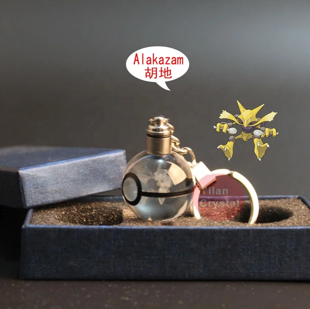 30 мм Alakazam Хрустальный Покемон шар брелок светодиодный Радужный Свет для детского подарка