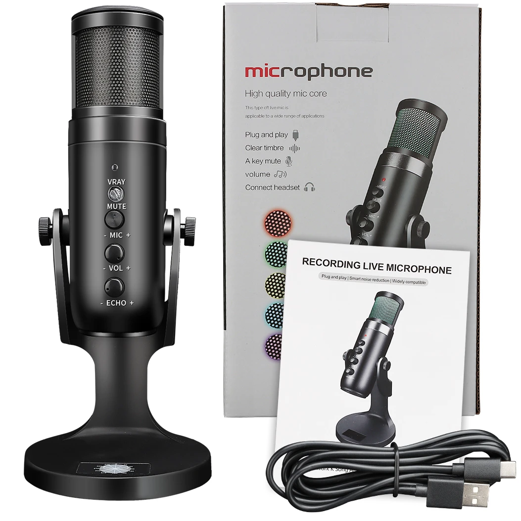 WESTON  Computer Usb Condenser Desktop Microphone Stand RGB Gaming Conference Microphone