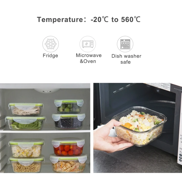 Eco Friendly airtight Glass Meal Prep BPA Free glass food storage container set with lid