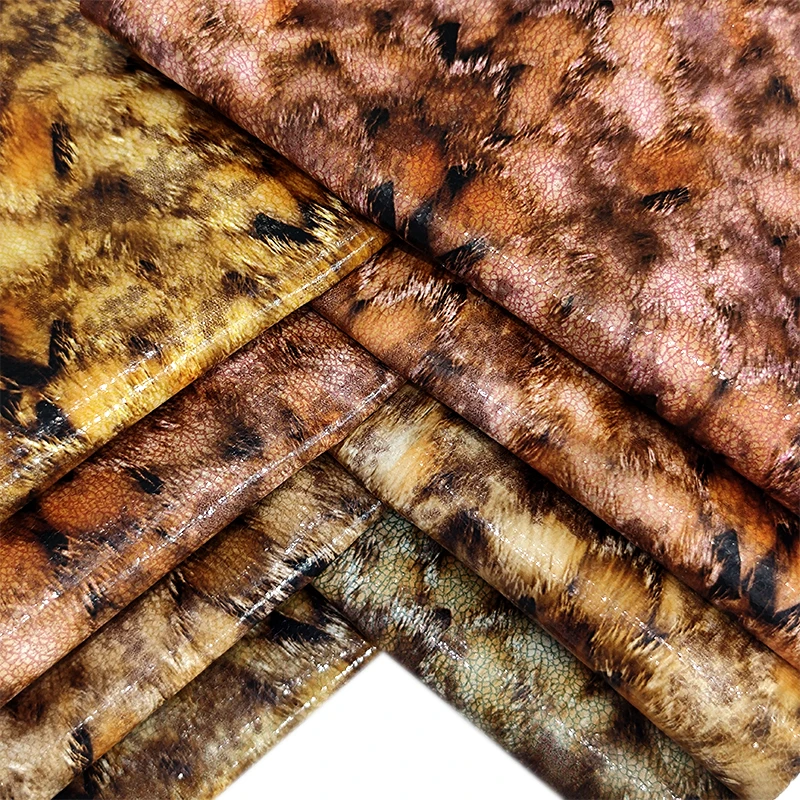 Animal Pattern Design Leatherette Brown Mixed Color Fur Textured PU Faux Leather Upholstery Fabric For Bag/Backpack Materials