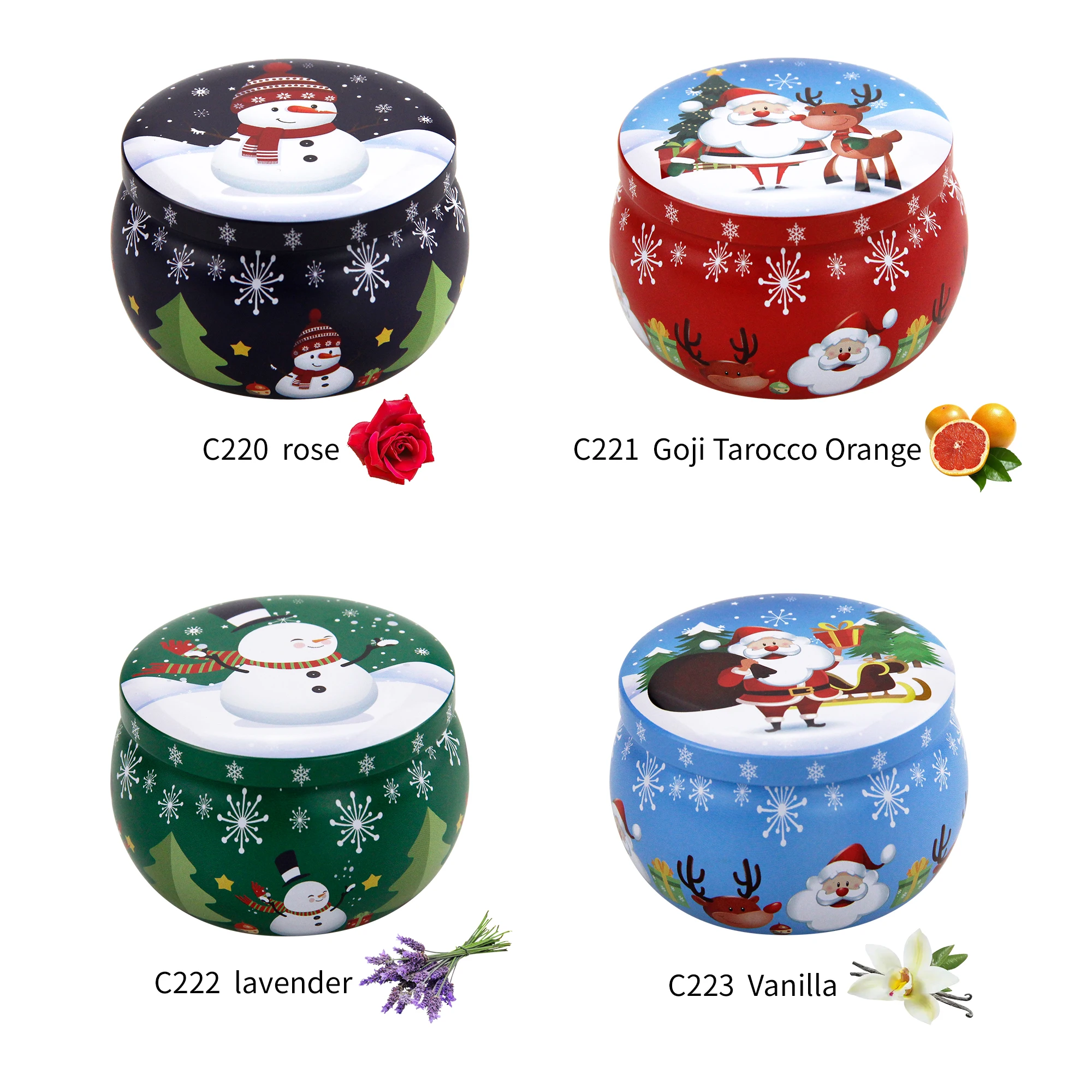 RTS Handmade essential oil Candle Luxury Christmas Tin Jar Soy Wax Scented Candles Gift Sets of 4 pack