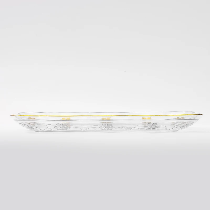 JUMPFOREVER 27.5cm Unbreakable Party Wedding Decorative Gold Flower Edge Clear Transparent PET Plastic Charge Plate