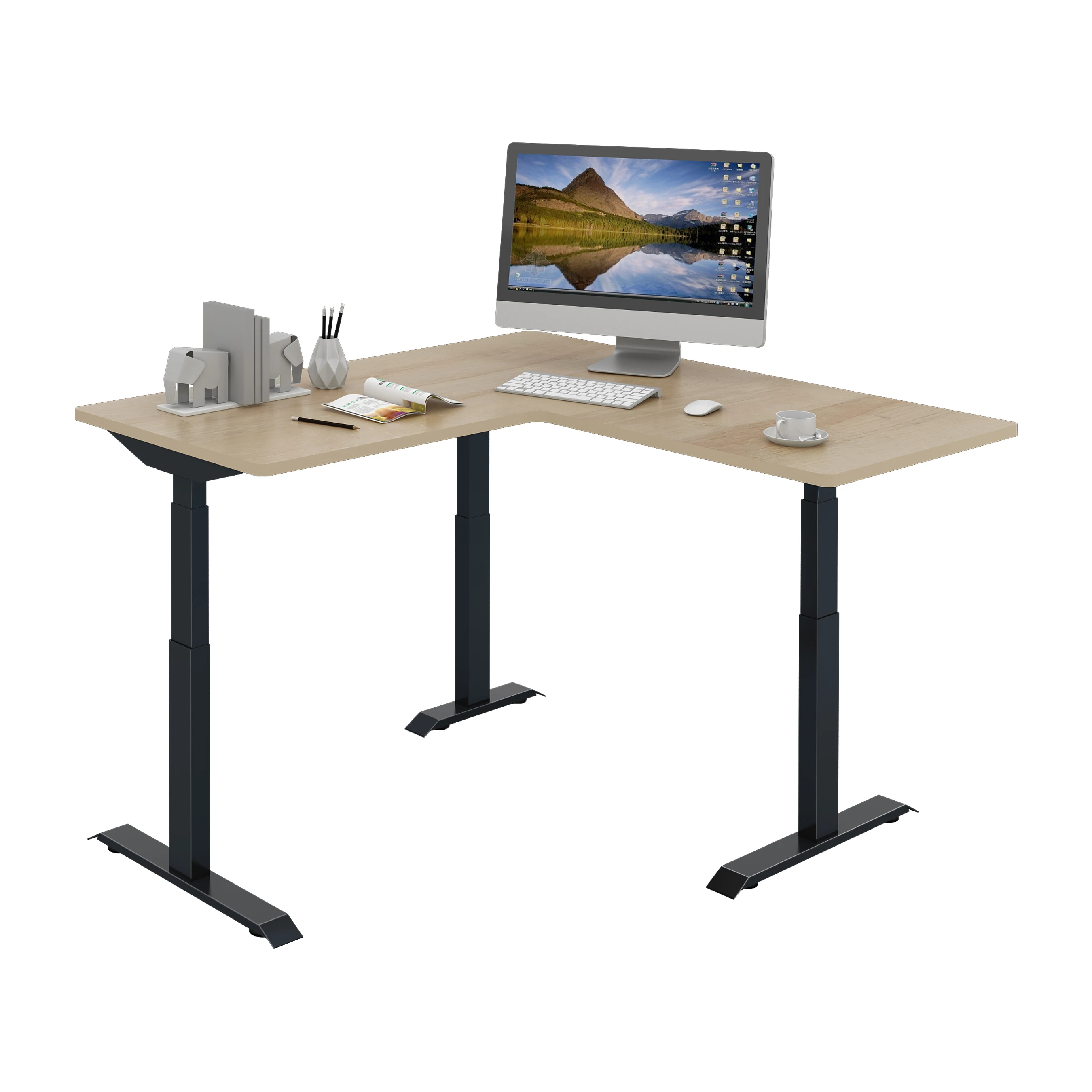 Motorized L Shape Desk Frame Heavy Duty Corner Desk With 3 Lifting Column Legs Electric Sit to Stand System