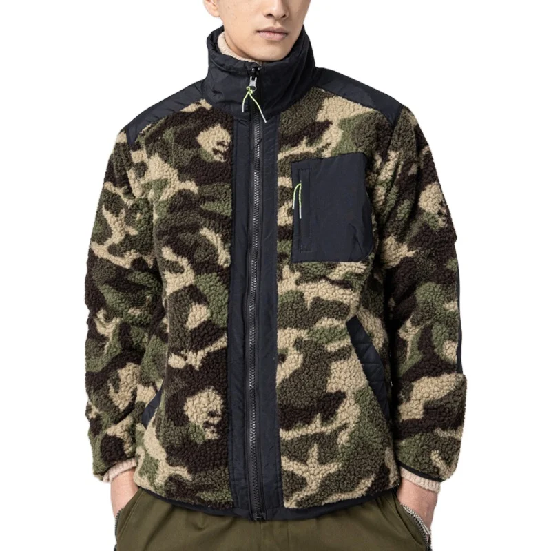 winter Stand-up collar double wash fleece camouflage mens jacket and coats