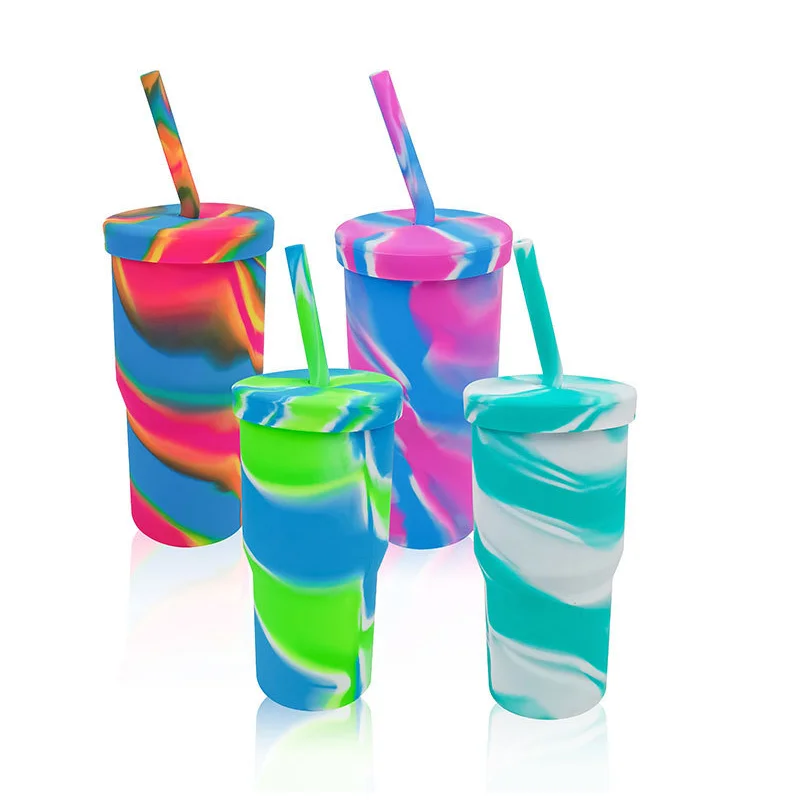 Silicone Pint Glasses Unbreakable Reusable Durable and Shatterproof Silicone Cups for Parties Sports and Outdoor Mountain Marble