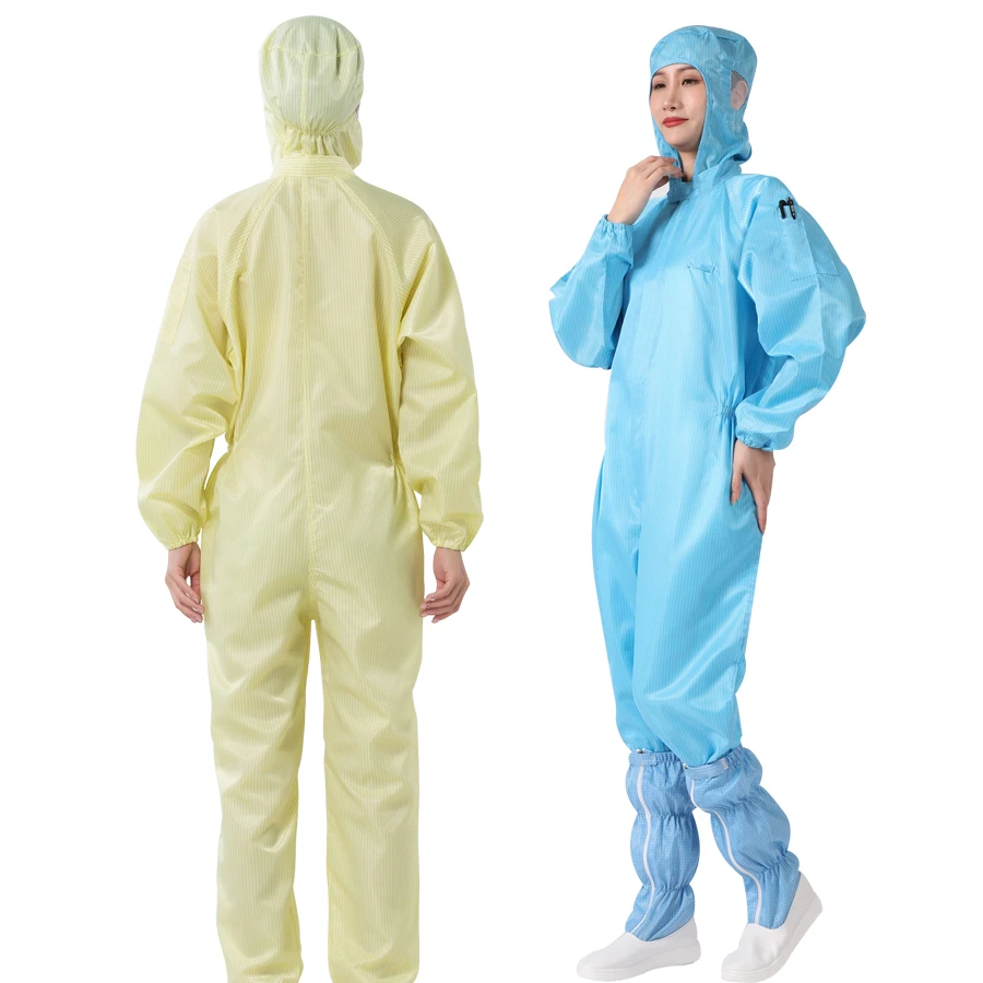 OEM White Dust Proof Reusable Antistatic Cleanroom Lab Pharmaceutical Workers ESD Jumpsuit Coverall Uniform With Hood