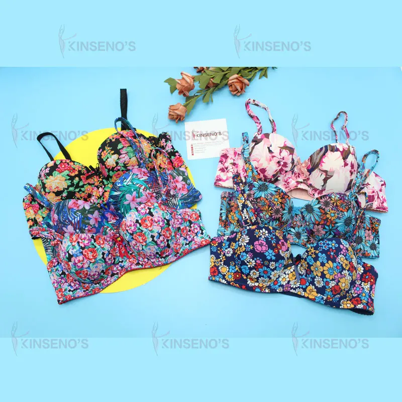 Custom OEM ODM Underwire Thin Push Up Lace Fancy Floral Print Bra For Sexy Women