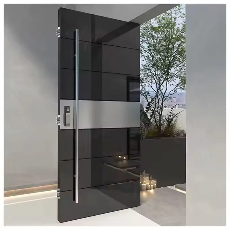 Guangzhou factory modern villa casting aluminum entrance door stainless steel front entrance pivot door security outside door