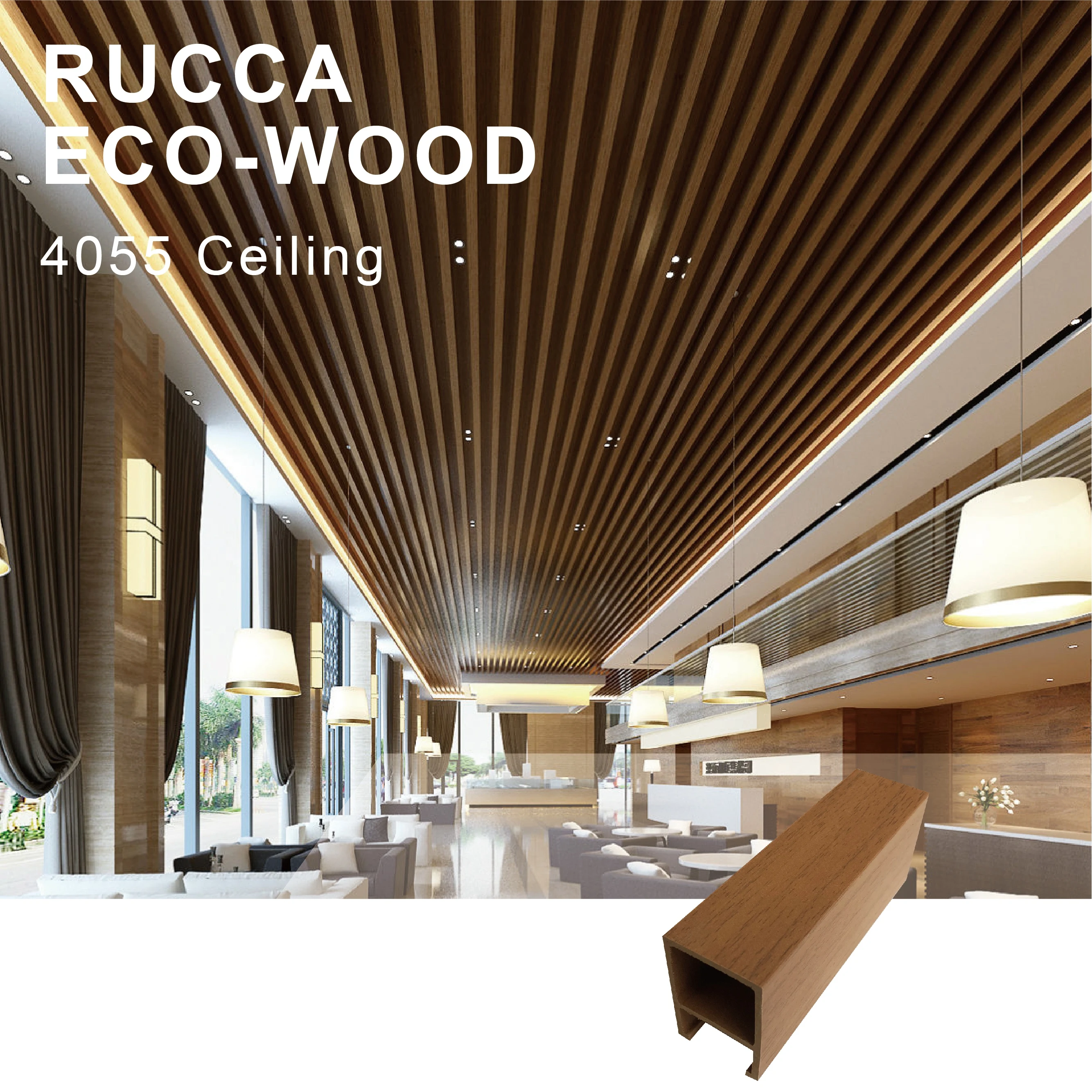  Rucca WPC/дерево ПВХ интерьер современный искусственный декоративный деревянный потолок для сборного дома 40*55