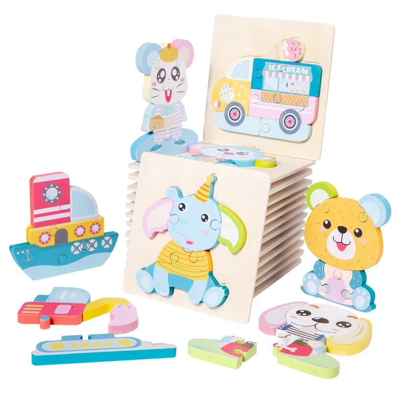 Children Cartoon aron Color Early Education Blocks Toy Wooden 3d Puzzles