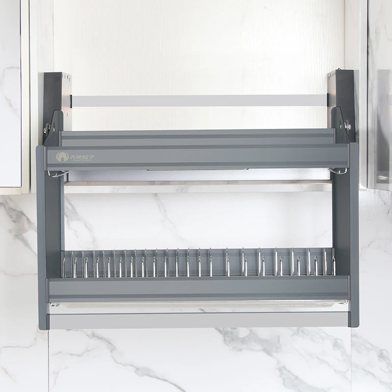 Stainless Steel Aluminum Storage Automated Lifting Basket Kitchen Cabinet Wall Mount Hanging Automated Basket