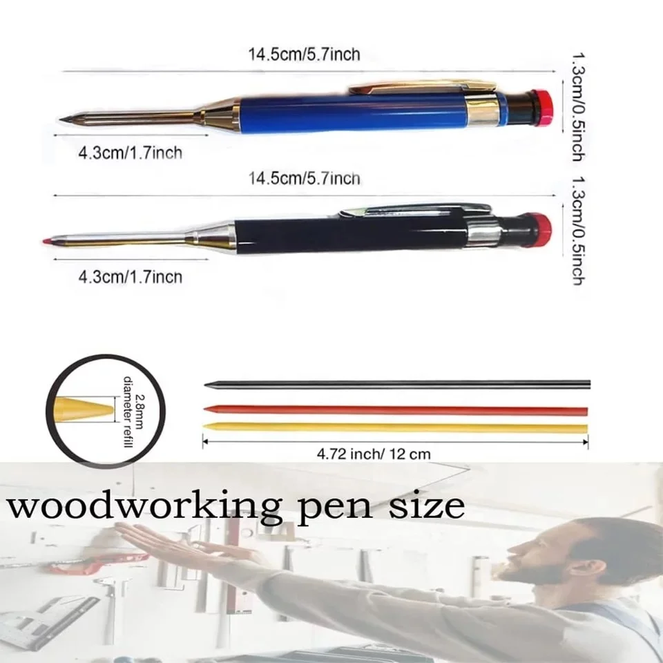 Solid Carpenter Pencil Set for Construction Built-in Sharpener Deep Hole Mechanical Drawing Wood Glass Ceramic Metal