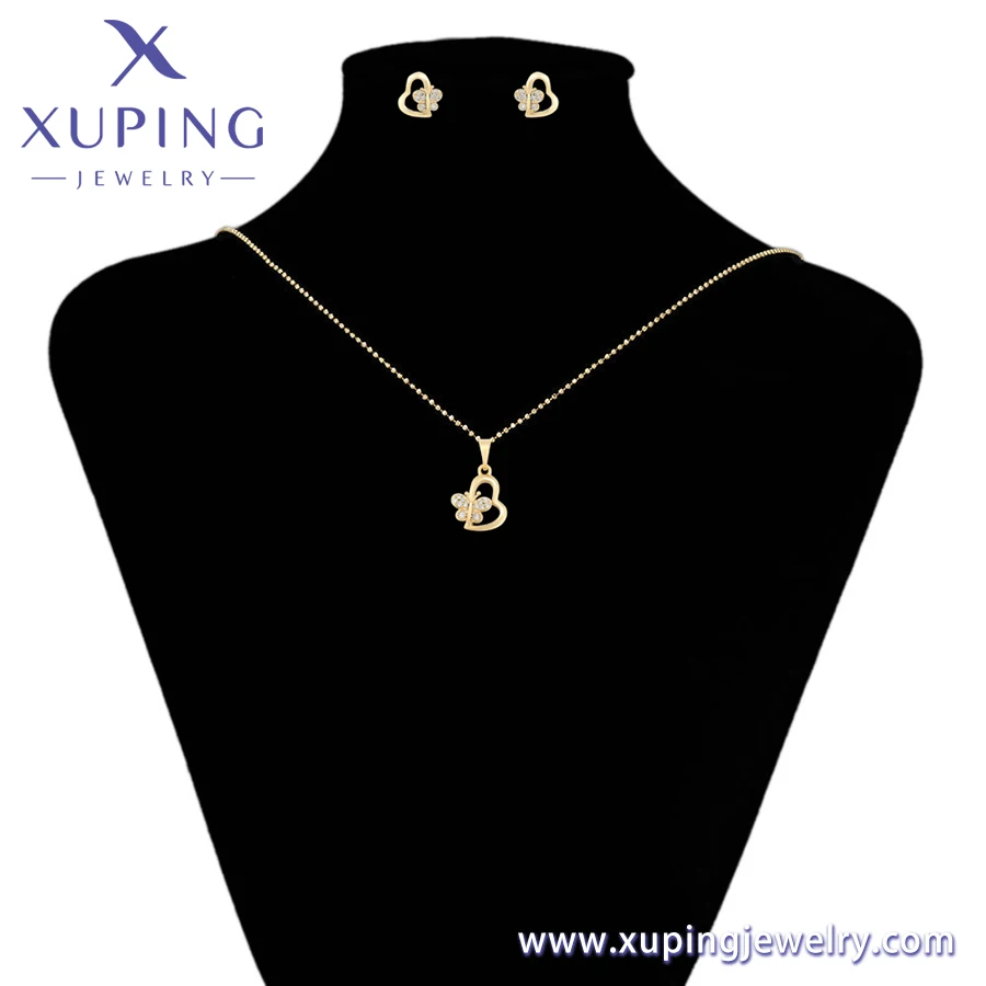 S00105199 Xu Ping jewelry fashion new butterfly set diamond heart 14K gold earrings pendant two-piece set