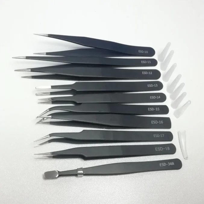 Anti-static Stainless Steel Tweezers ESD-10 ESD-11 ESD-12 ESD-13 ESD-14 ESD-15 1.0mm
